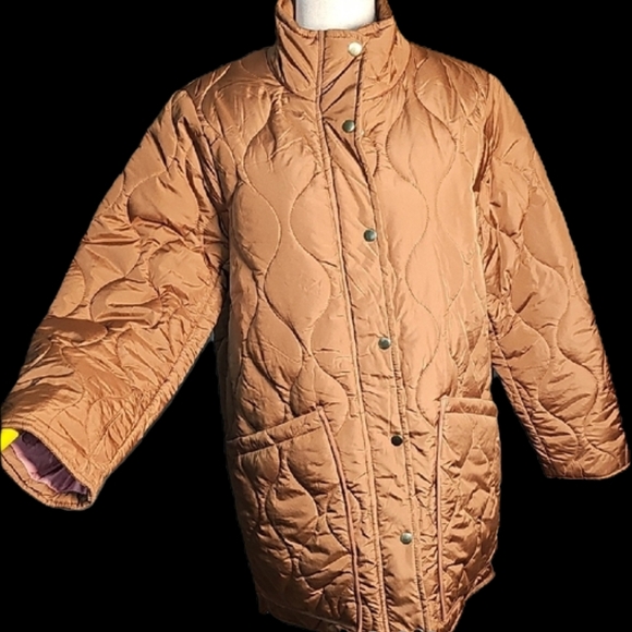 J. Crew Jackets & Blazers - JCREW Signature Long Length Quilted Brown Tan Puffer Coat Gold Snap and Zip Med